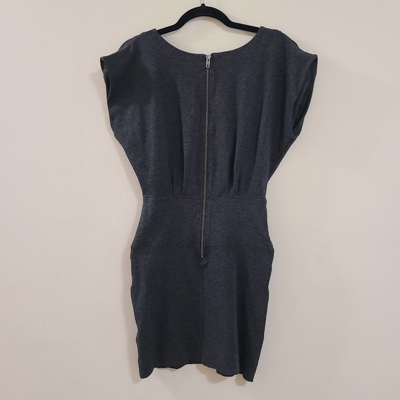EUC FRENCH CONNECTION Stretchy Charcoal Grey Mini Dress with Pockets and V Neck - Picture 4 of 7
